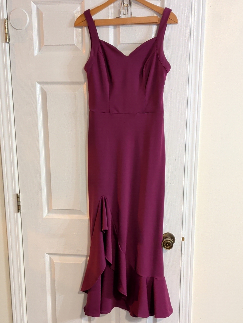 Grace Karin Plum High-Low Ruffle Hem Formal Dress